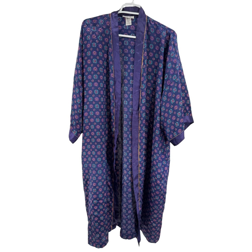 Miss Dior Women's Robe M purple blue gold trim silky lounge luxury vintage